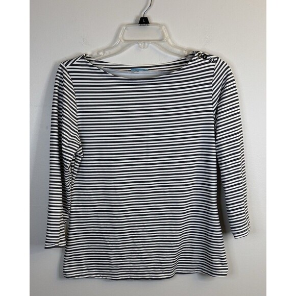 J. MCLAUGHLIN Wavesong Stripe Catalina Cloth Top Small 3/4 Sleeve Button Stretch - Picture 1 of 9